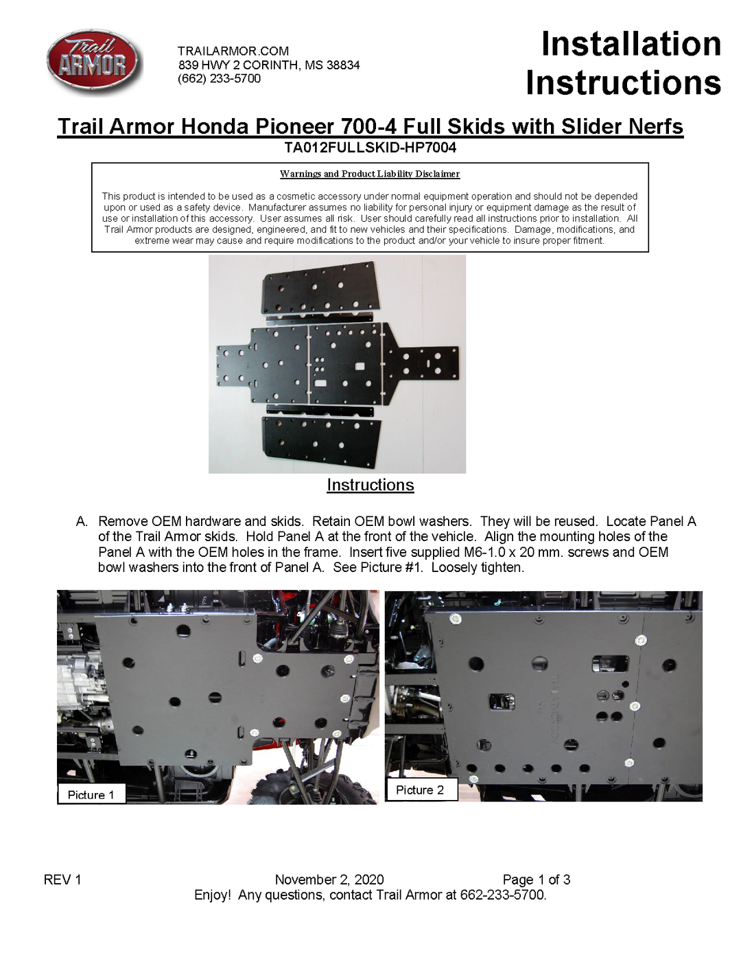 Trail Armor 2014 - 2025 Honda Pioneer 700-4, 2017 - 2025 Pioneer 700-4 Deluxe, 2025 Pioneer 700-4 Forest Full Skids