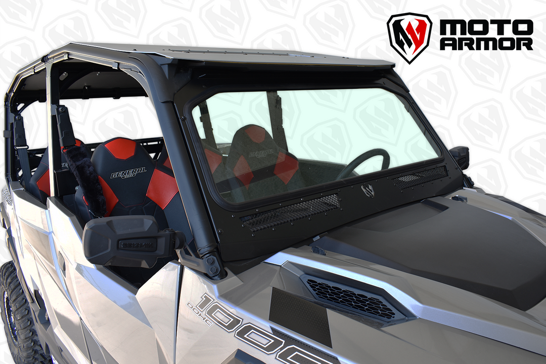 Vented Full Glass Windshield for Polaris General Black
